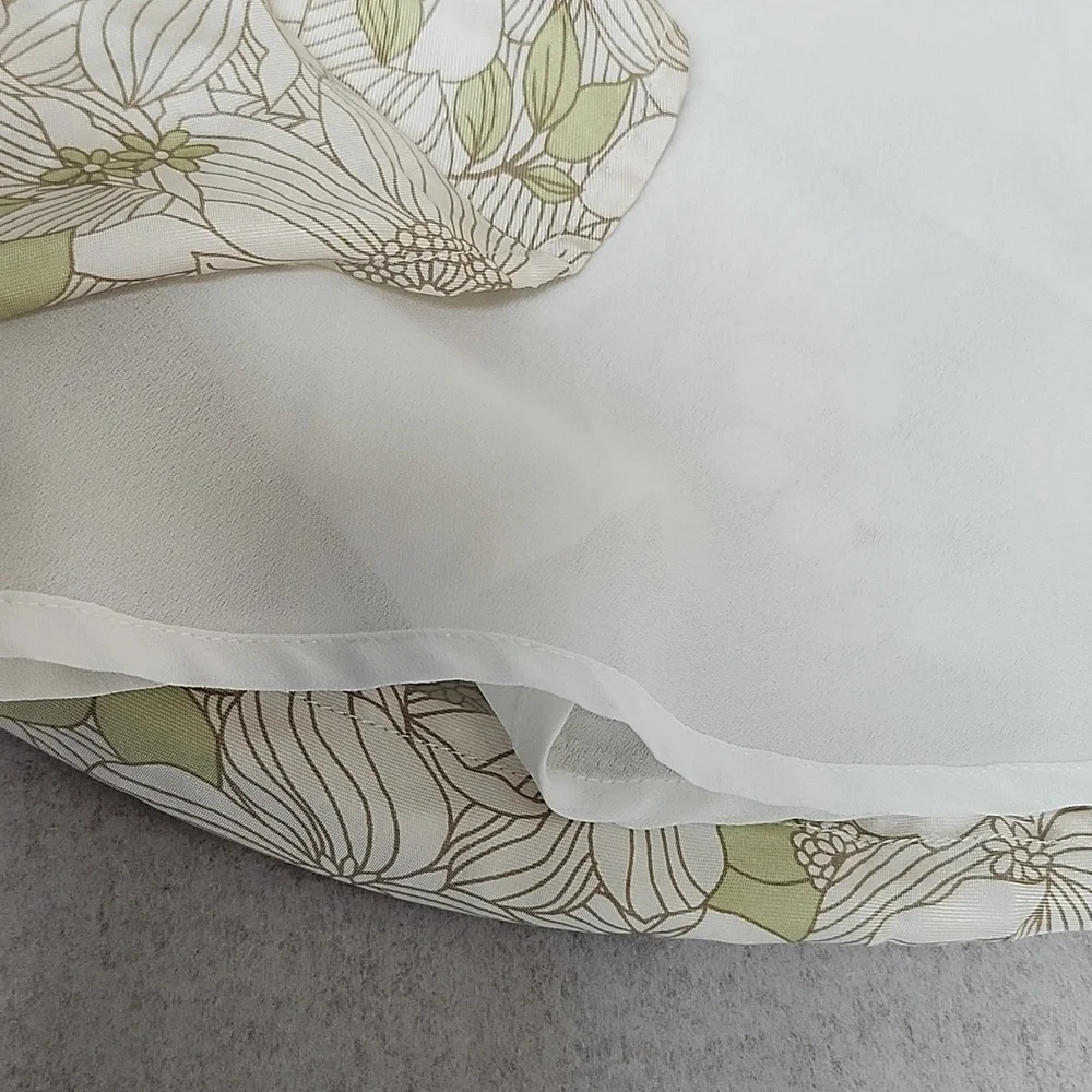 Kate Hill Size 16W Light Floral Print Silk A-Line Skirt light green/white - Picture 7 of 7